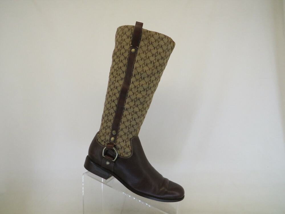 ANNE KLEIN Womens Brown Leather Zip Logo Knee High Fashion Boots Size 7 M